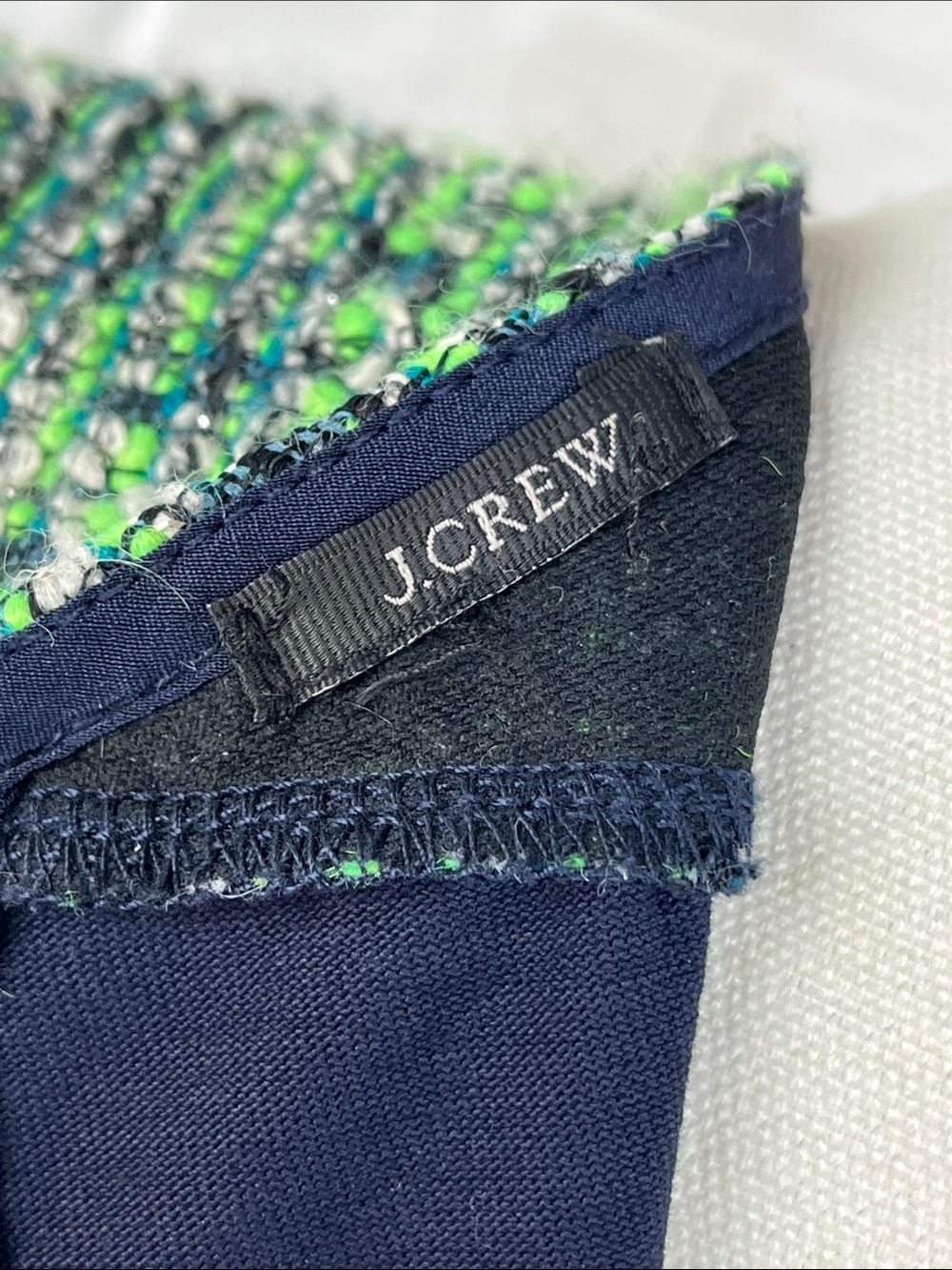 J.CREW TOP WITH TWEED SHOULDERS WOOL SILK BLEND MAVY GREEN SILVER SZ MED - Picture 9 of 14